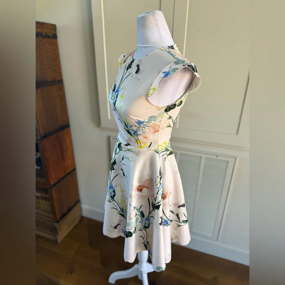 Ted Baker Karsali Elegance Scallop Skater Nude Pink Floral Cap Sleeve Dress 2 XS - Picture 9 of 16